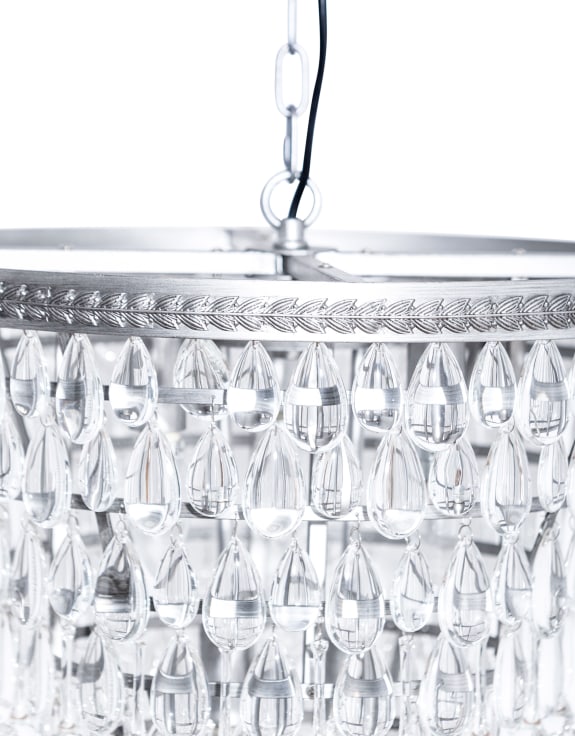 Large Brushed Silver Finish Rainfall Chandelier w/ Clear Crystals