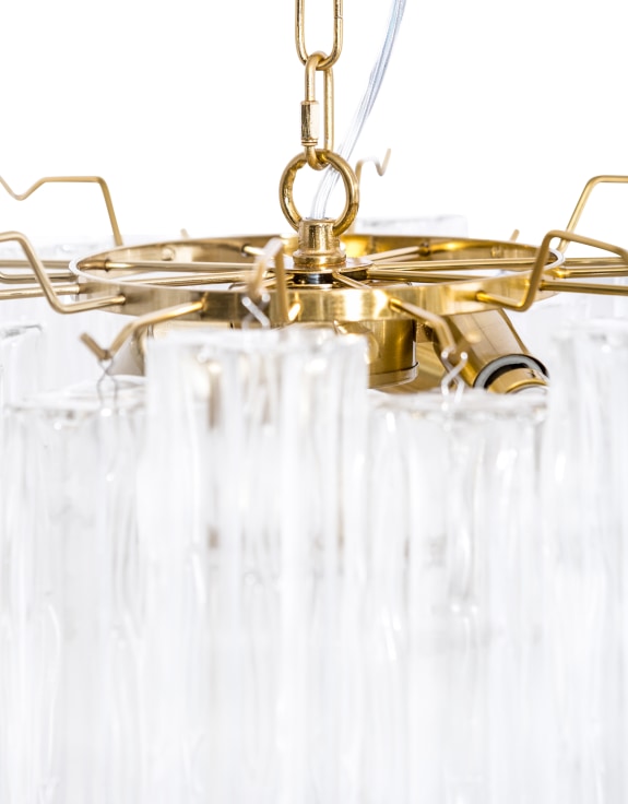 Brass with Multi Clear Waved Cylinder Glass Chandelier