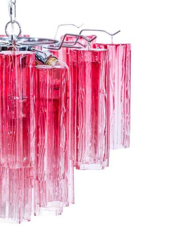 Chrome with Multi Pink Waved Cylinder Glass Chandelier
