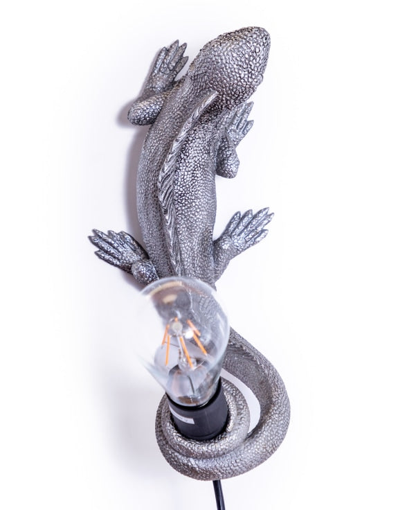 Antique Silver Iguana Wall / Table Lamp
