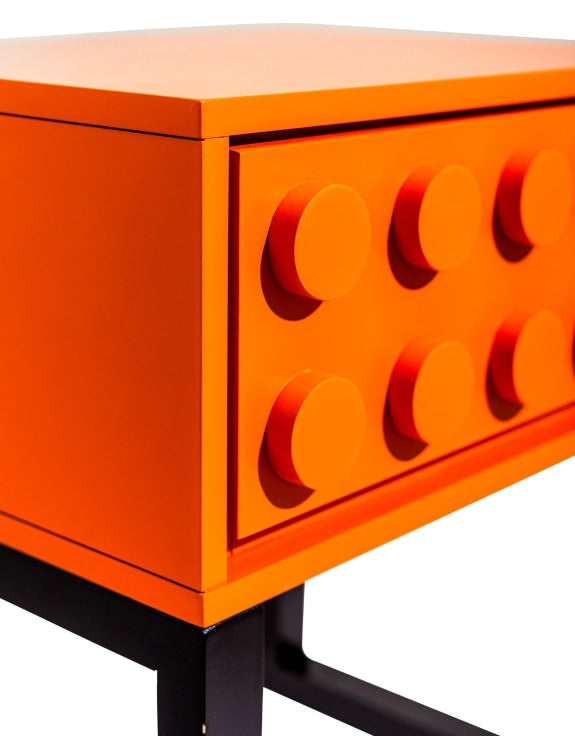 Orange "Ogel" Block Solid Wood Single Drawer Bedside Table