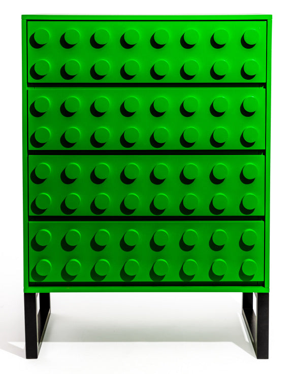 Green "Ogel" Block Solid Wood 4 Drawer Chest