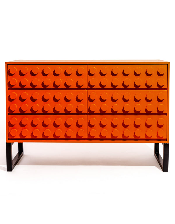 Orange "Ogel" Block Solid Wood 6 Drawer Side Cabinet