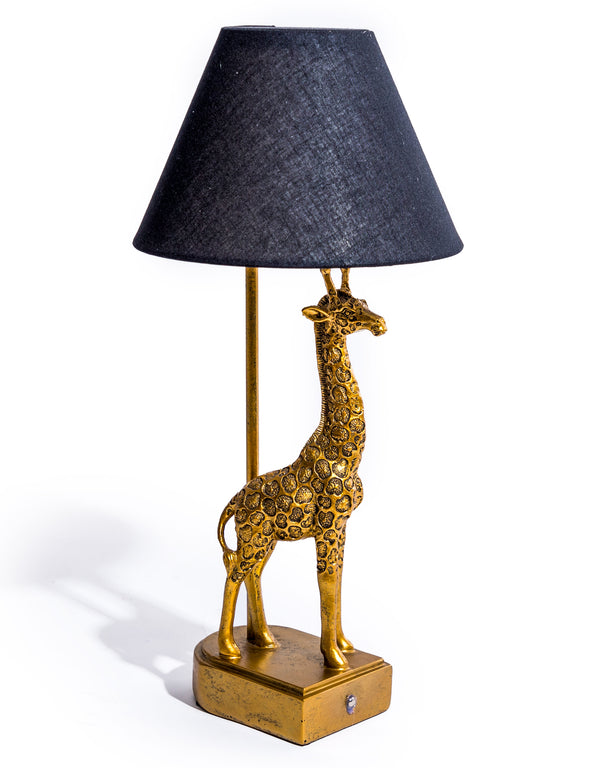 Antique Gold Giraffe Table Lamp w/ Black Shade