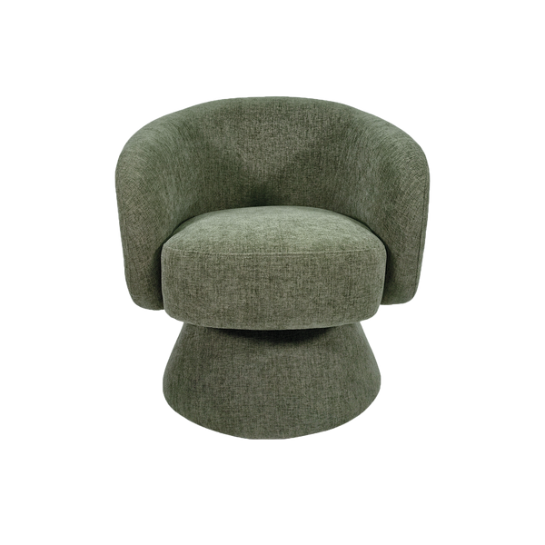 Manon khaki chenille swivel armchair with compact rounded frame - Sohowells