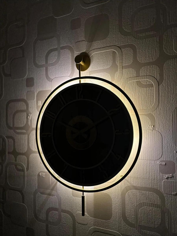 Decorative Wall Clock 40x60cm Metal Frame Modern Large Design with Glass & Led Lights For Living Room, Hallway, Kitchen, Office,Bedroom