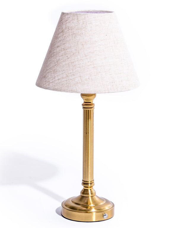Ribbed Brass Rechargeable Table Lamp with Oatmeal Shade