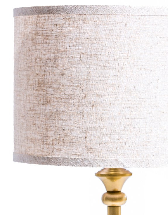 Large Classic Brass Rechargeable Table Lamp w/ Cylinder Oatmeal Shade