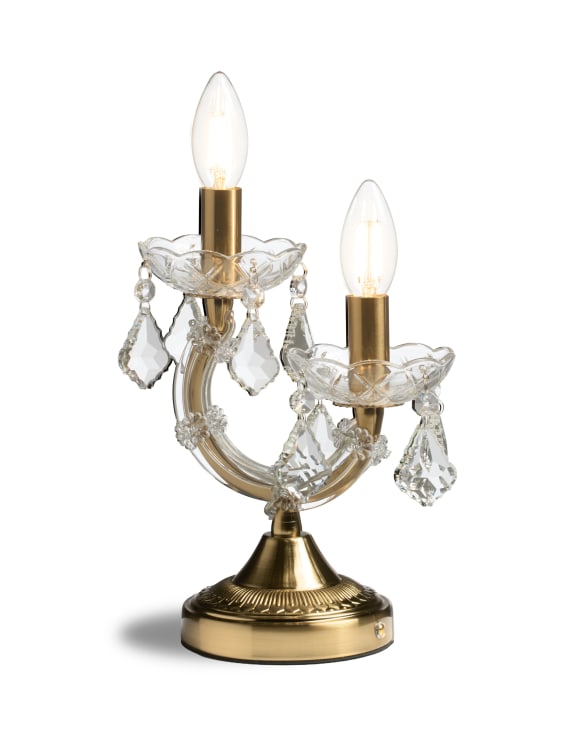 Ornate Brass Twin Branch Rechargeable Table Lamp