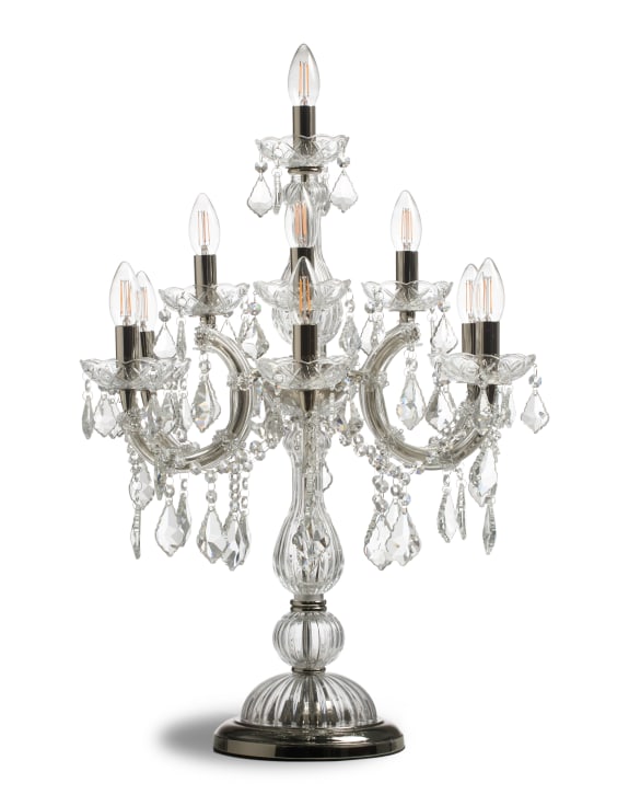 Antique Silver/Nickel Ornate Glass Girandole Table Lamp
