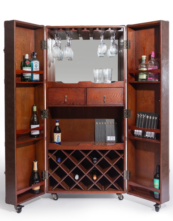 Soho Steamer Extra Large Brown Leather Two-Door Wine / Bar Cabinet