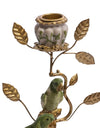Antiqued Ornate Branch Green/Gold Parrot Candle Holder