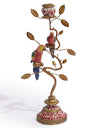 Antiqued Ornate Branch Red/Gold Parrot Candle Holder