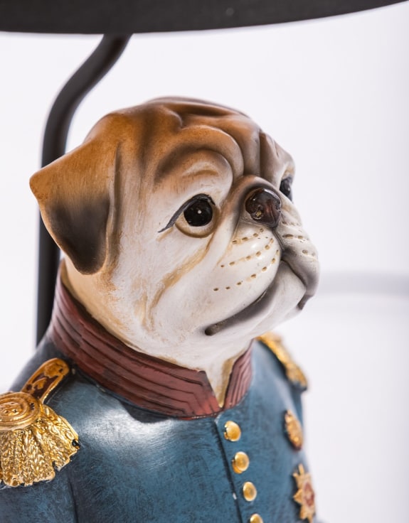 Gentry Pug Table Lamp w/ Black, Gold-Lined Shade