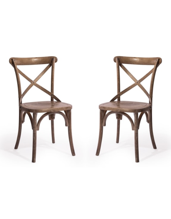 Pair of Reclaimed Elm Cross-Back Dining Chairs (MAIL ORDER BOXED)