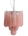 Chrome w/ Pink Bubbled Glass "Gicel" Chandelier
