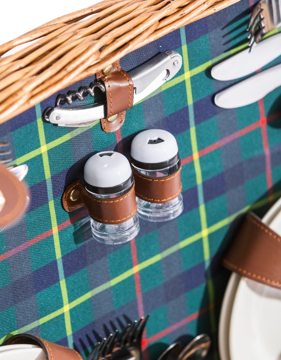 Luxury Tartan 4-Person Picnic Hamper w/ Leather Handles & Accessories