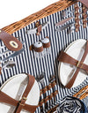 Luxury Pinstripe 4-Person Picnic Hamper w/ Leather Handles & Accessories