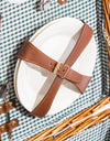 Luxury Gingham 4-Person Picnic Hamper w/ Leather Handles & Accessories
