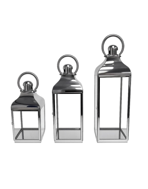 Large Square Polished Steel and Glass Lantern