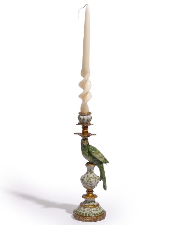 Antiqued Ornate Green/White Parrot Candle Holder - RH