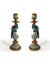 Pair of Antiqued Ornate Blue/White Parrot Candle Holder