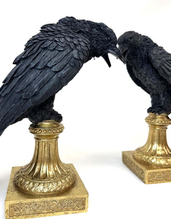Pair of Raven Candle Holders on Ornate Gold Base