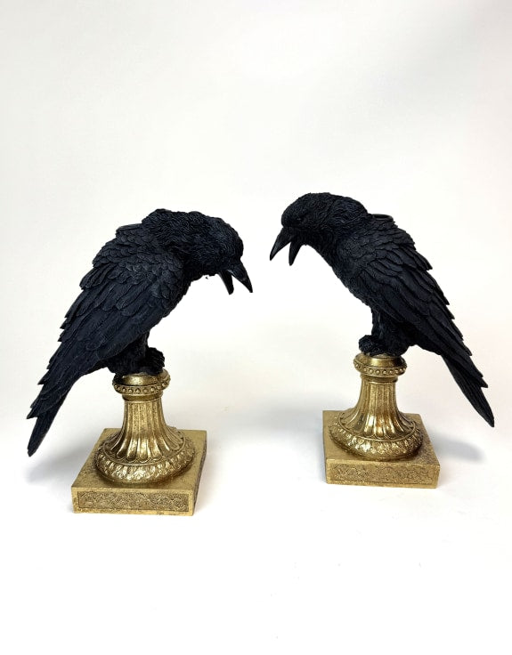 Pair of Raven Candle Holders on Ornate Gold Base