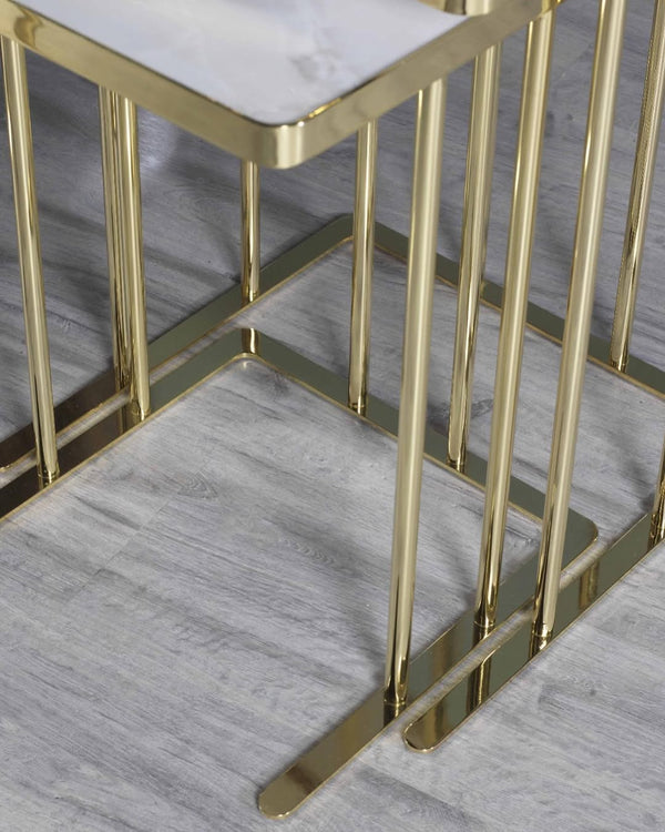 Reina Square Nest of Tables Set of 3 | High Gloss Membrane MDF Top & Gold Titanium Frame
