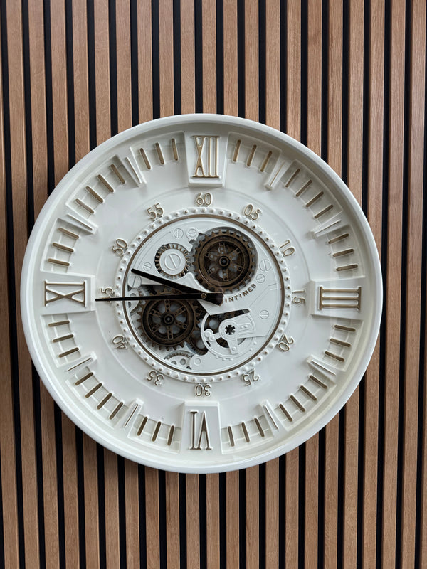 Berlin Moving Gears Decorative Wall Clock Oversize Extra Large 23 Inch/60 cm Ekru