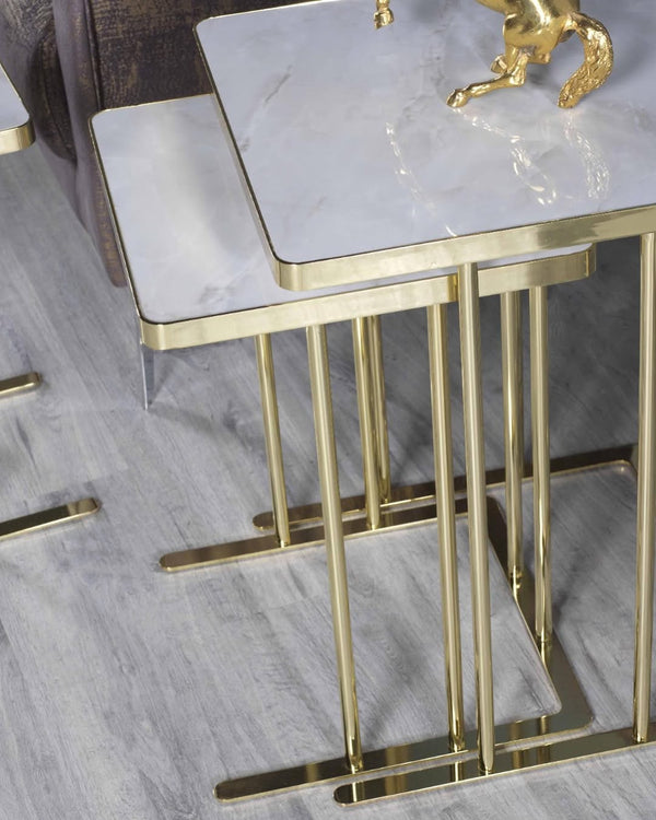 Reina Square Nest of Tables Set of 3 | High Gloss Membrane MDF Top & Gold Titanium Frame