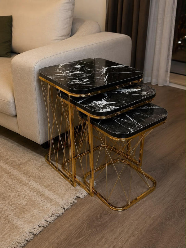 Esteria Square Nest Of Tables Set - 3 Pieces Nesting Table Engineered Wood Top