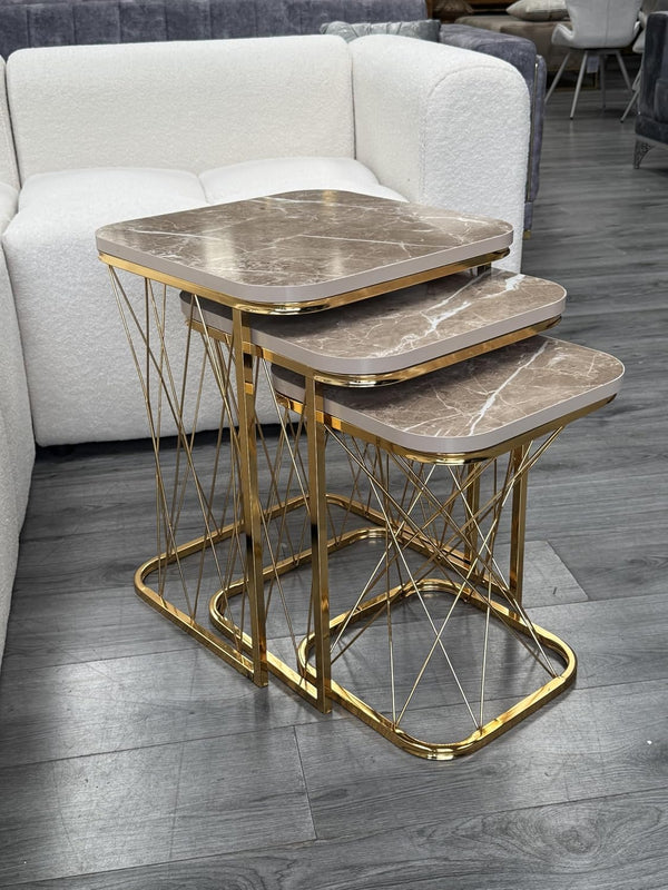 Jersey Square Nest Of Tables Set - 3 Pieces Nesting Table Engineered Wood Top