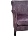 Smoky charcoal velvet studded armchair in a room setting - Sohowells