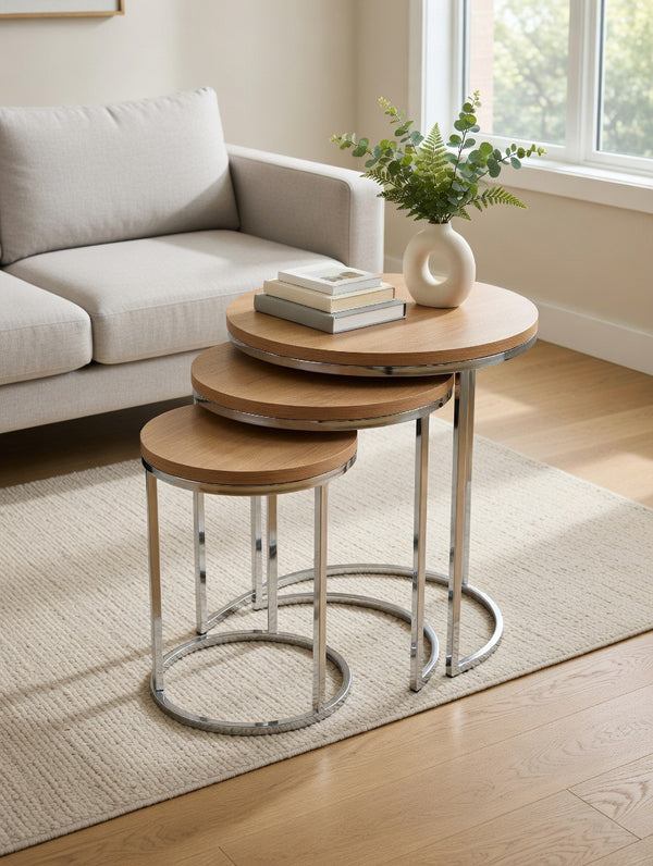 Elly Round Nest Of Tables Set - 3 Pieces Nesting Table Wood Top