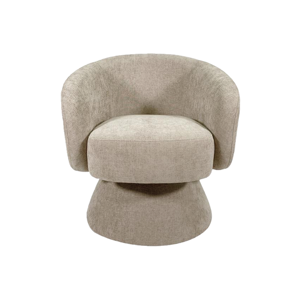 Manon taupe chenille swivel armchair with compact rounded frame - Sohowells