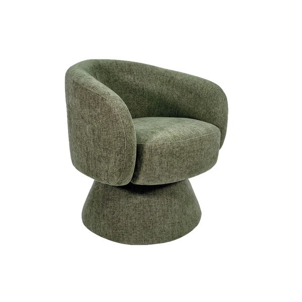 Khaki green woven chenille swivel chair shown from an alternative angle - Sohowells
