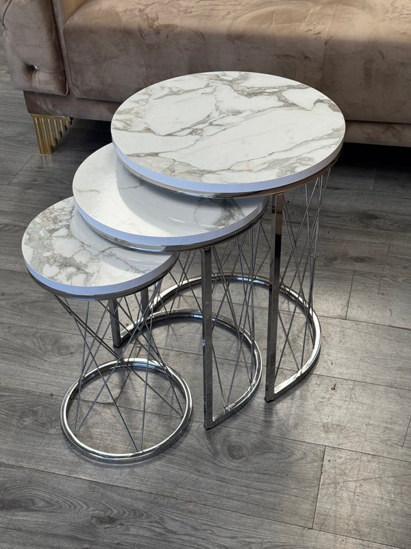 Raja Round Nest Of Tables Set - 3 Pieces Nesting Table Wood Top