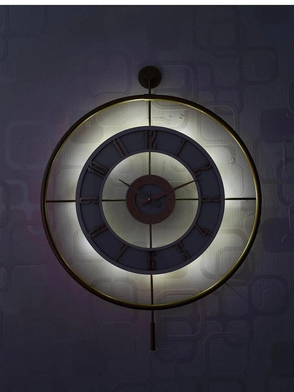 Large Decorative Wall Clock 60x80cm Metal Gold Frame Modern Design with Glass & Led Lights For Living Room, Hallway, Kitchen, Office,Bedroom