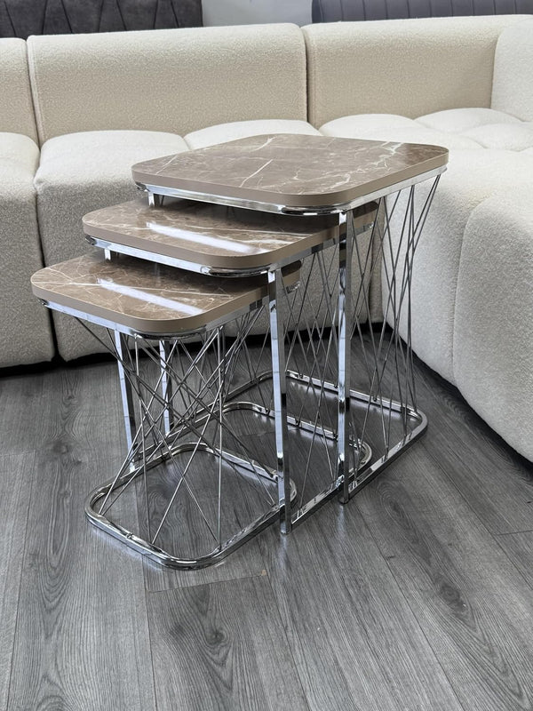 Geneva Square Nest Of Tables Set - 3 Pieces Nesting Table Engineered Wood Top