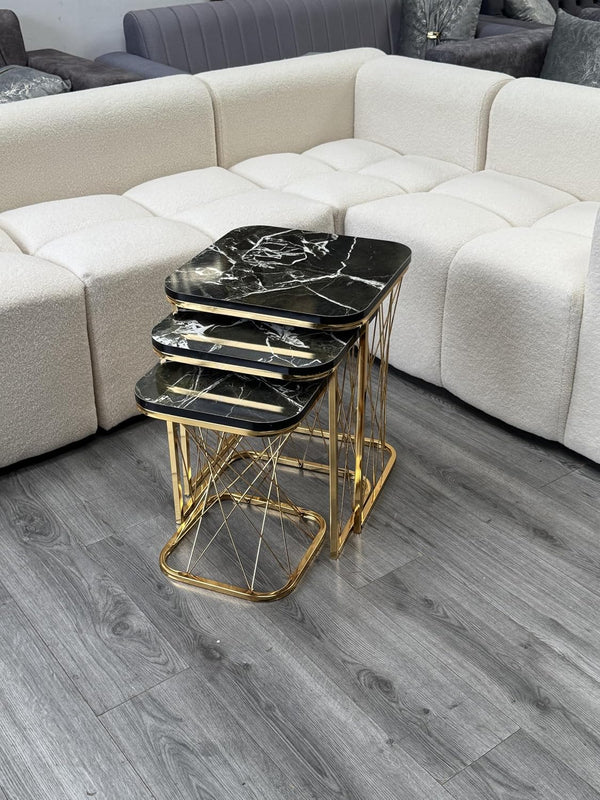 Esteria Square Nest Of Tables Set - 3 Pieces Nesting Table Engineered Wood Top