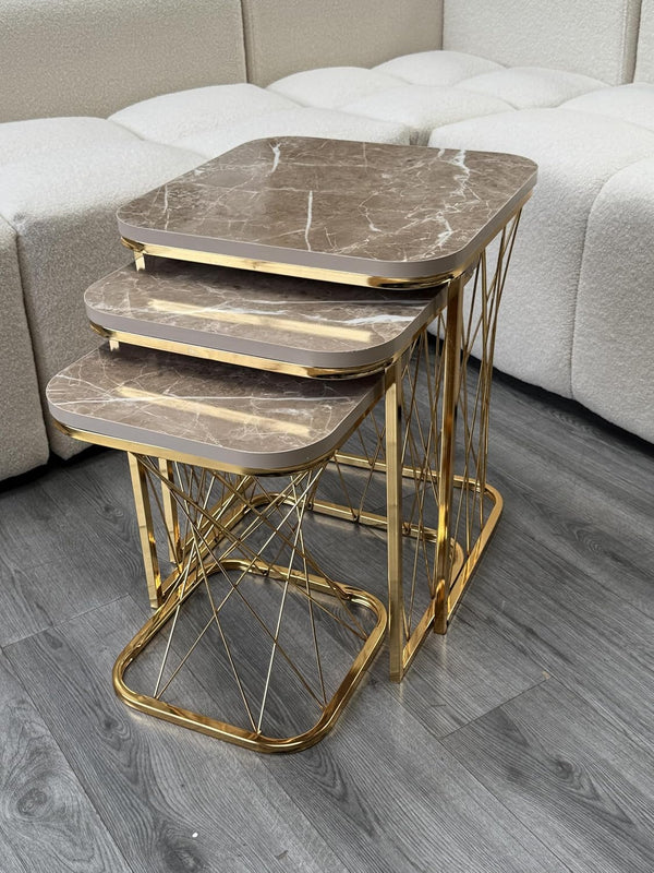 Jersey Square Nest Of Tables Set - 3 Pieces Nesting Table Engineered Wood Top