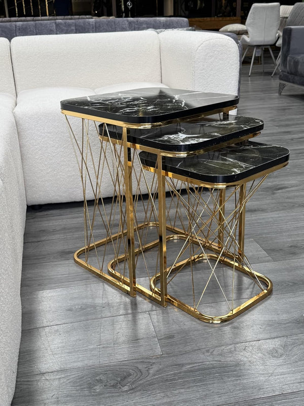 Esteria Square Nest Of Tables Set - 3 Pieces Nesting Table Engineered Wood Top
