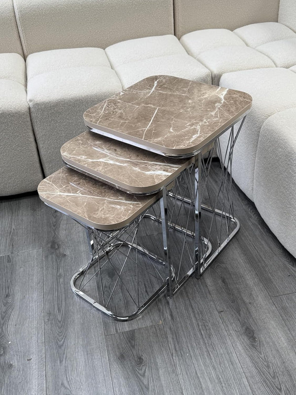 Geneva Square Nest Of Tables Set - 3 Pieces Nesting Table Engineered Wood Top