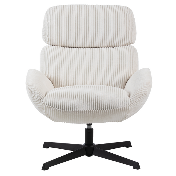 Nicolas white corduroy swivel armchair with tall back and metal base - Sohowells