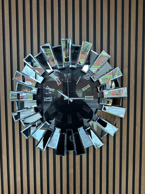 Piano Decorative Wall Clock Oversize Extra Large, Real Mirror & Glass Chrome