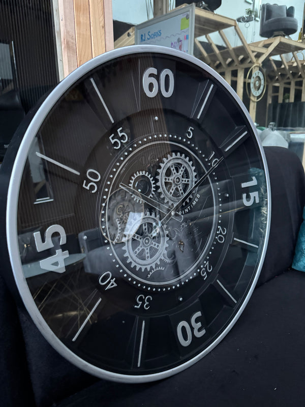 Milano Moving Gears Decorative Wall Clock Oversize Extra Large 23 Inch/60 cm Chrome