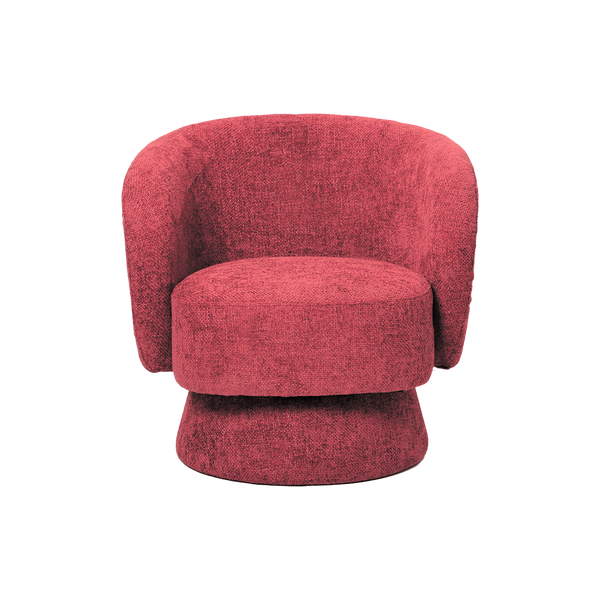 Rounded red woven chenille swivel armchair with wrap around arms - Sohowells