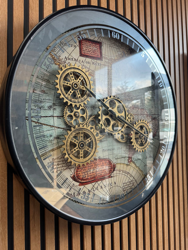 Exotic Map Moving Gears Decorative Wall Clock Oversize Extra Large 23 Inch/60 cm