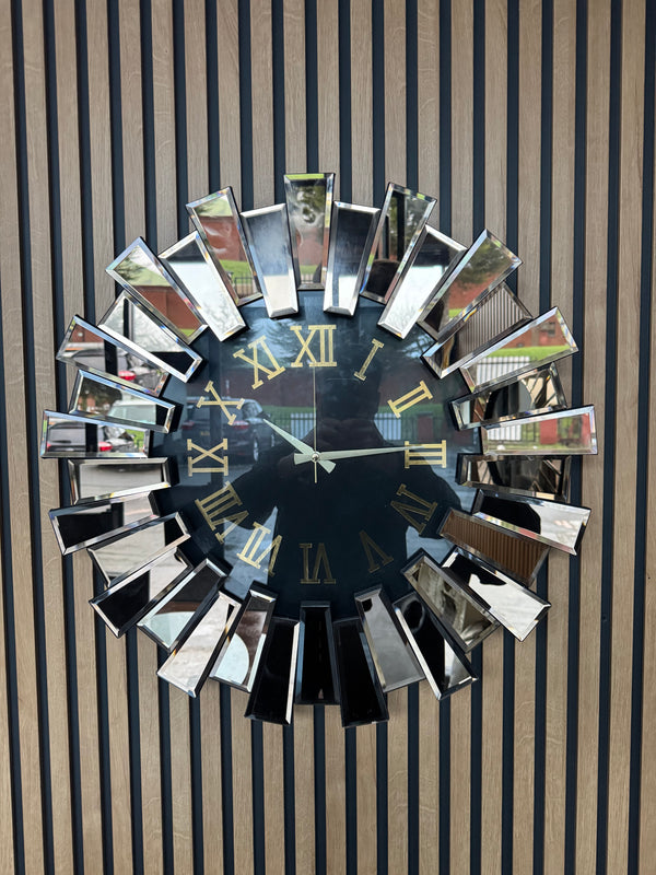 Piano Decorative Wall Clock Oversize Extra Large, Real Mirror & Glass Gold